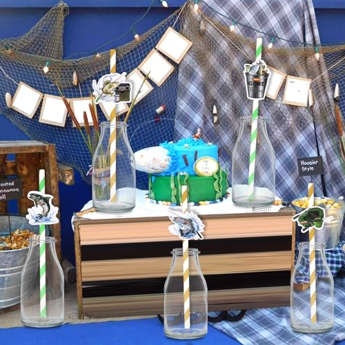 Serencatcher 50 pitillos de papel para fiesta Gone Fishing miniatura 5