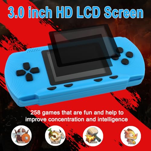 30 Screen Retro Handheld Game for Kids Adults Portable 258 Preloaded Classic Video Games Rechargeable Gaming Player for Travel Electronic Xmas Gift for Boys Girls
