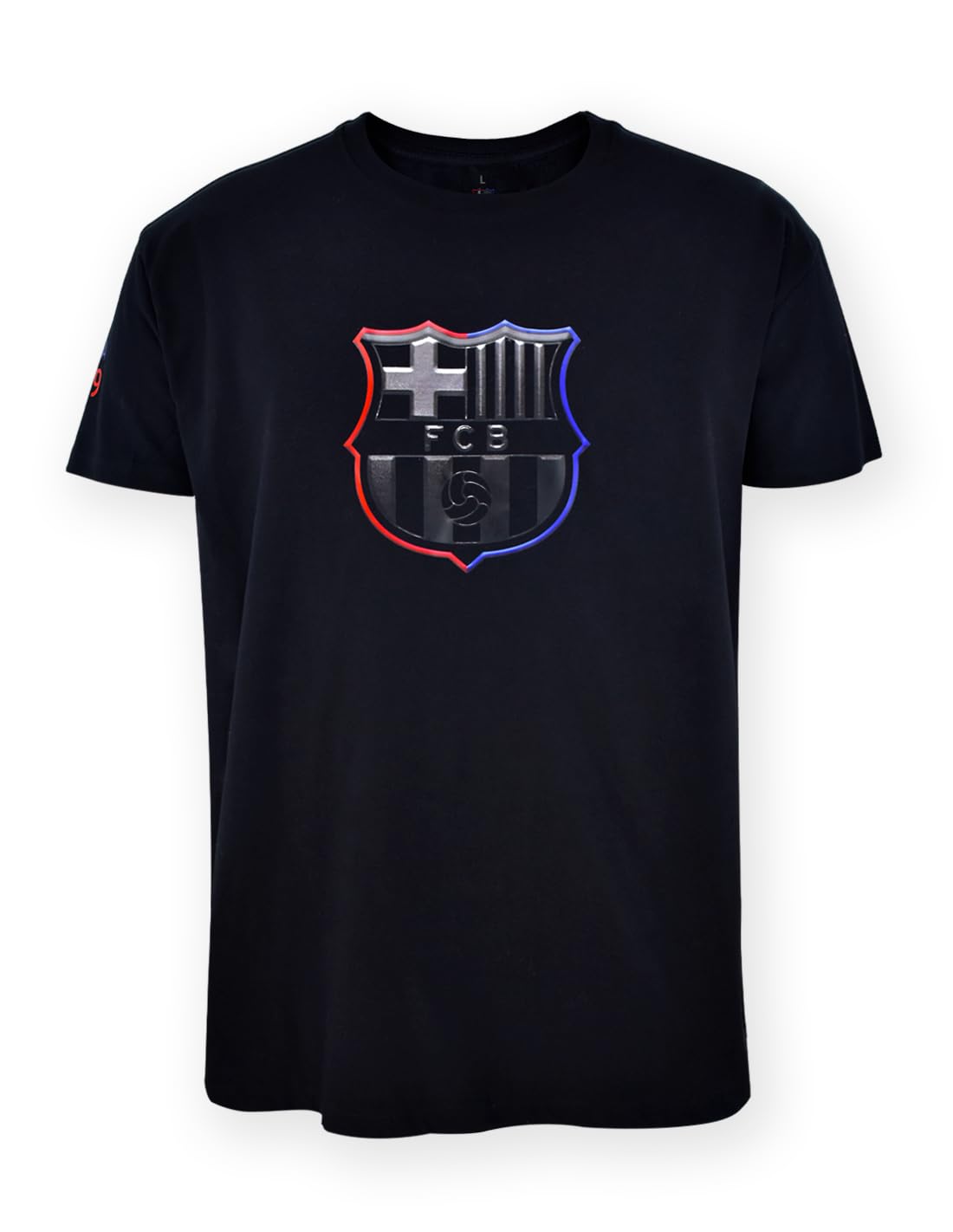 Barcelona BARÇA Czarna bawełniana koszulka T-shirt z licencją, rozmiar dla dorosłych S
