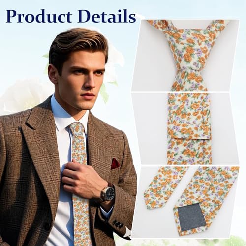Image of Floral Ties Skinny Tie for Men, Cotton Mens Neckties for Weddings | 2.56'', floral, slim, soft and comfortable, men's neckties for casual, business, party, daily, dating