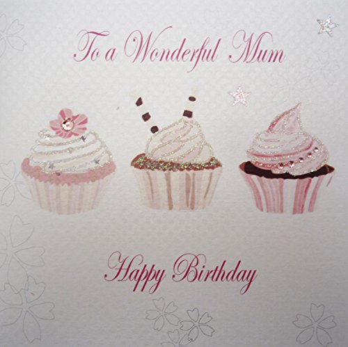 WHITE COTTON CARDS Biglietto di Auguri di Compleanno con Scritta in Inglese “To A Wonderful Mum” (Lingua Italiana Non Garantita), Bianco