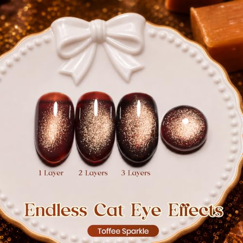 Image of Beetles Brown Cat Eye Gel Nail Polish, Toffee Sparkle 15ml Fall Gel Polish