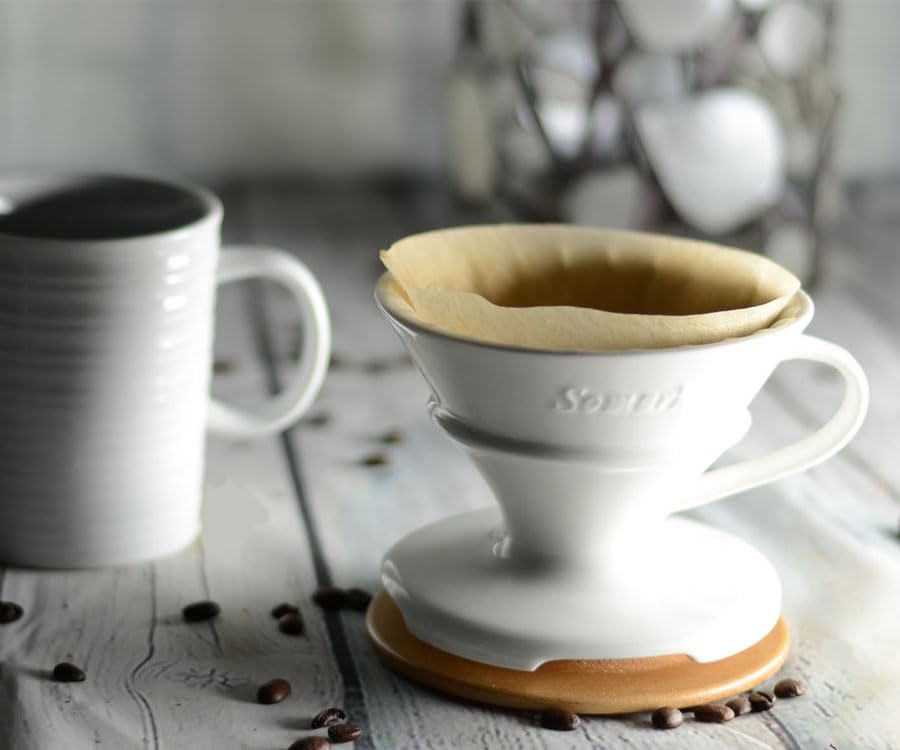 Miniatura 5 de Somark Cafetera de cerámica con filtro de cono #2 con bandeja de goteo de madera