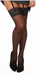 Silky Super Shine lace top stockings barely black one size 5\'0\" - 5\'8\"