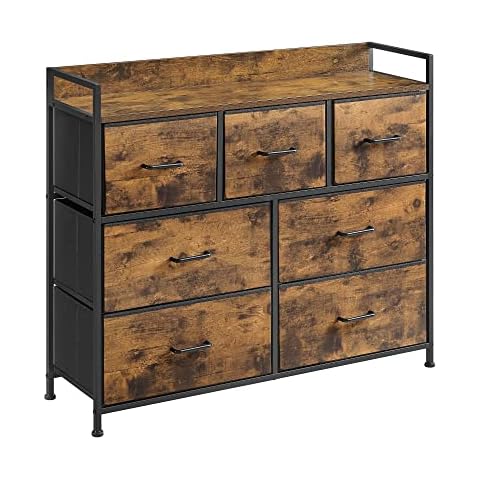 SONGMICS Kommode, Schrank, 7 Stoffschubladen mit Griffen, Metallgestell, Industrie-Design, vintagebraun-schwarz LTS137B01 Cover