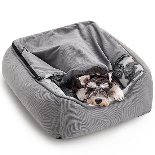Heymamba Hunde- und Katzenbett klein, Höhlenhundebett Mit Abnehmbarer Decke, Flauschiges und Warmes Hundesofa Mit Hohen Seiten, Waschbar, Geeignet für Alle Kleinen Hunde und Katzen, 53x50x17cm