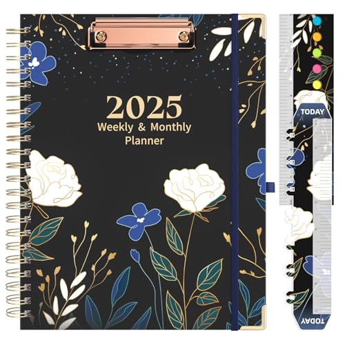 Image of Eyrozill 2025 Weekly & Monthly Planner, Hard Cover, 8.5"x11" Daily Agenda with Monthly Tabs, 2 Storage Pockets, Bookmark, and Stickers, Jan 2025-Dec 2025 Blueflower