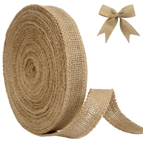 20M Nastro in Juta, 2cm Juta Rotolo, per Confezioni Artigianali Fai-da-te, Regali, Matrimoni, Natale, Tavolo da Pranzo, Decorazioni di Bouquet, 10 m/ Rotolo