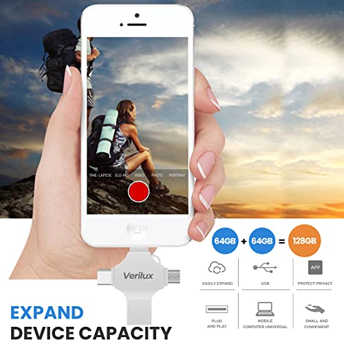 Verilux® Flash Drive 64GB 4 in 1 Pendrive with Light-ning, Micro USB, USB A, Type-C Interface Mini Hangable Pen Drive for iOS & Android Compatible with Phone, Pad, Android, PC and More Devices 4 51juUAid7pL