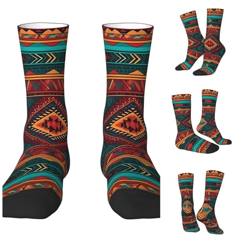 LZQPOEAS Ethnic Geometric Pattern Athletic Socks Unisex Cushioned Crew Socks Hiking Running Calf Sock Soft Above Ankle Sock