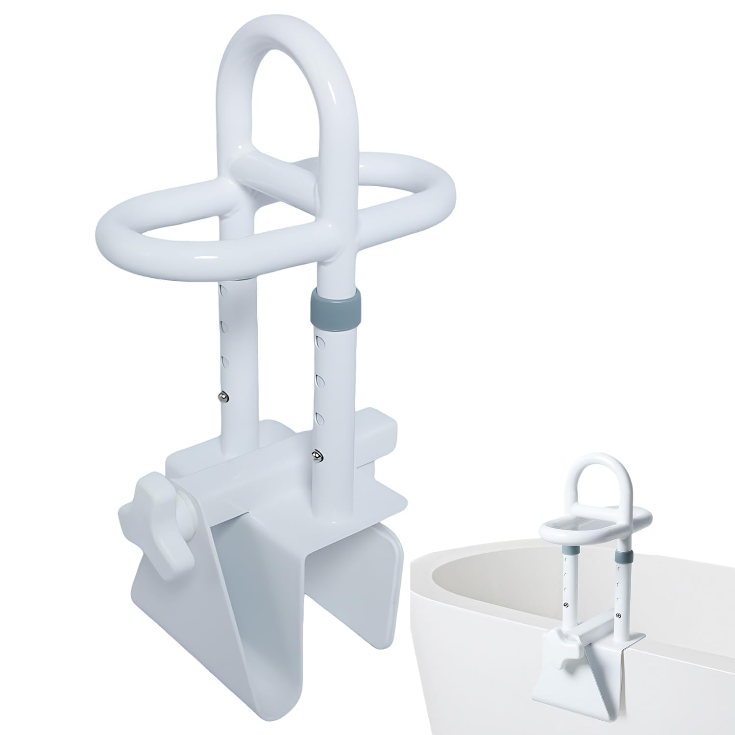 Maniglione Vasca da Bagno Anziani, Maniglia Accesso Vasca Regolabile, Acciaio Inossidabile Maniglia per Bordo Vasca con Imbottitura in Gomma, Senza Foratura, Larghezza 8-17cm, Portata Fino a 136kg