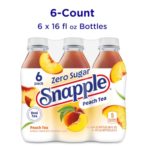 Image of Snapple Zero Sugar Peach Tea, 16 fl oz recycled plastic bottle, 6 pack