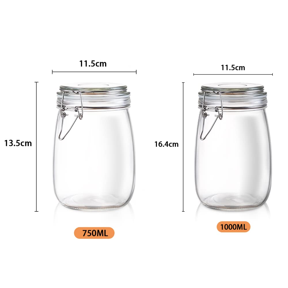 Barattolo, barattoli di vetro, barattoli for alimenti, barattolo di vetro ermetico con coperchi ermetici Set di 4 barattoli di vetro da cucina for caffè, zucchero, caramelle, biscotti, spezie,A ( Size