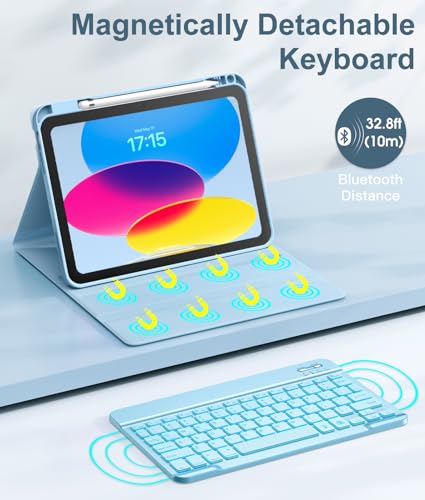 Image of Hamile for iPad 11th 10th Generation Case with Keyboard - 7 Colors Backlit Wireless Detachable Folio Keyboard Cover with Pencil Holder for iPad 11-inch A16 2025 10th Gen 10.9 Inch 2022 (Sky Blue)