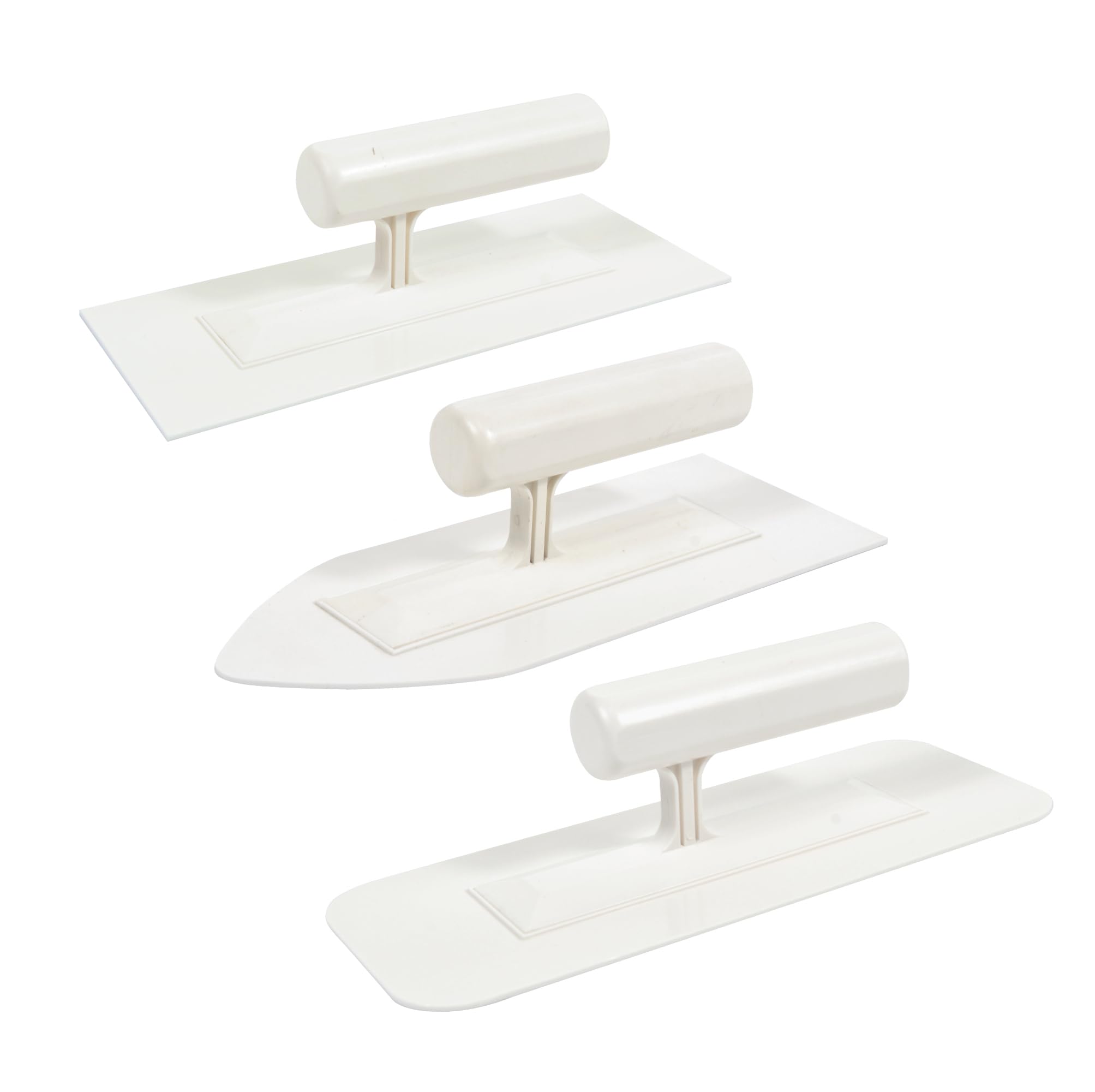 Nichiyo Plastic Trowel Kit 3 Piece Round&Square&Tipped End Finishing Trowels Lightweight Plastic Finishing Trowel Suitable for Scrape and Plastering Walls(D2209TZ-1)