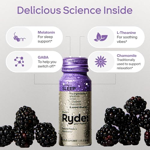 Image of Ryde: SLEEP Shot, 2 fl oz, Melatonin, GABA, L-Theanine & Chamomile, Blackberry Natural Flavor, Zero Calories, Sugar-Free, Vegan, Made in USA (24 Pack)