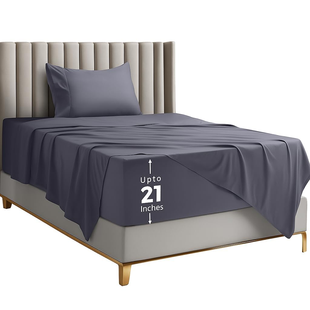 Twin Size Deep Pocket Sheet Set – Fits Mattresses Up to 21 inches – Cooling, Soft & Breathable – Oeko-TEX 3 Piece Bed Sheets (Grey)