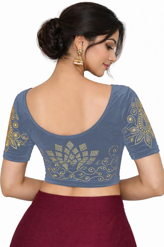 Blouses for Women Readymade Stylish Golden Stone Work on Stretchable Soft Velvet Blouse for Saree Designer Comfer fit Latest Trendy Design-picture-53