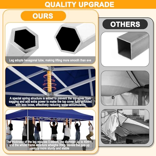 Image of HOTEEL 10x20 Heavy Duty Pop Up Canopy Tent with 4 Sidewalls, Commercial Outdoor Canopy Tents for Parties Event Wedding with Roller Bag, Waterproof & UV 50+, Upgraded Thick Hexagonal Legs, Deep Blue