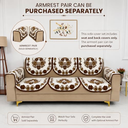 Image of Homerz Premium 'Surya Series' Sofa Cover | Stylish Sofa Protector | Net Fabric | Anti-Stain & Washable Slip Cover Exact Size Antislip (Daisy Brown, 3 Seater, Seat Cover with Backrest)