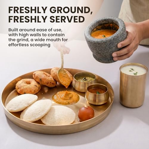 Image of Large Mortar Pestle for Kitchen | 5 Inch Okhli Musal & Silbatta for Chutney | Traditional Sil Batta Stone | Rolu Rokali for Spice, Herb & Chutney Grinder | Granite Stone Grinder for Kitchen Set