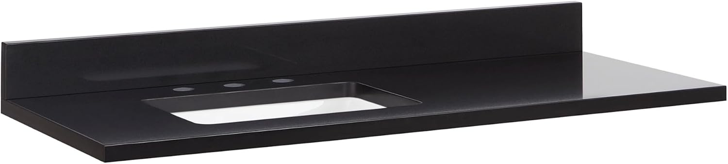 Signature Hardware 500720 49" Quartz Left Offset Vanity Top with Backsplash - Less Sink - 8" Faucet Holes - Carbon Black