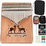 JINSELF カリンバ 21キー 初心者セット チューニング済み 楽譜 入門書 ケース 指サック 楽器 親指ピアノ 子供 マホガニー ナチュラル(親子鹿21)