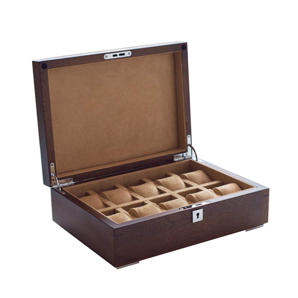 HVMBEUGOS Watch Display Storage Box Watch Storage Box Wooden 10 Slots With Lock Flocking Lining Men'S/Women'S Watch Jewelry Storage Display Box - 30×21.5×10cm