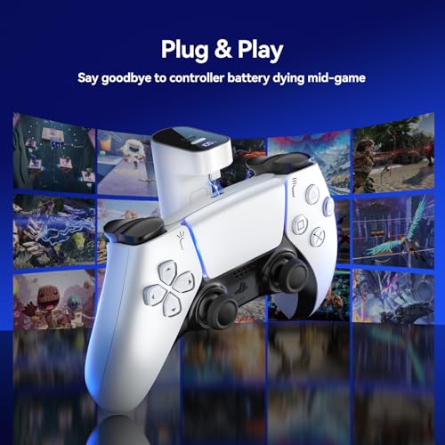 LVFAN PS5 Wireless-Controller-Ladegerät, 2000-mAh-Akku mit digitaler LED-Ladeanzeige, tragbare Powerbank für PS5-Controller und PS5 Edge-Controller 5
