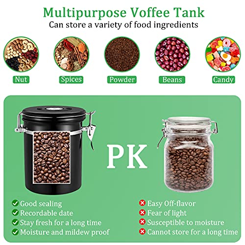 Foto von JOYBOY 1.8L Kaffeedose Luftdicht,Kaffeebohnen Behälter mit Datumsanzeige und Messlöffel für Kaffeepulver Tee Nüsse Kakao Aufbewahrung(Schwarz)