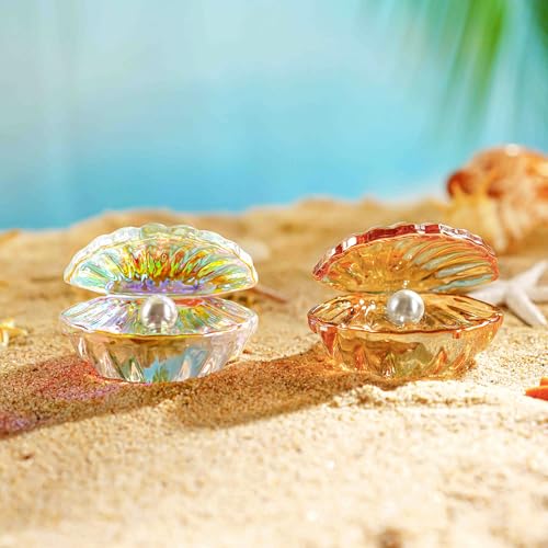 H&D HYALINE & DORA Crystal Seashell Figurine Seashell Decor Gifts for Women Handmade Glass Shell Sculpture Collection for Wedding Home Decor Christams Gifts(Set of 2)