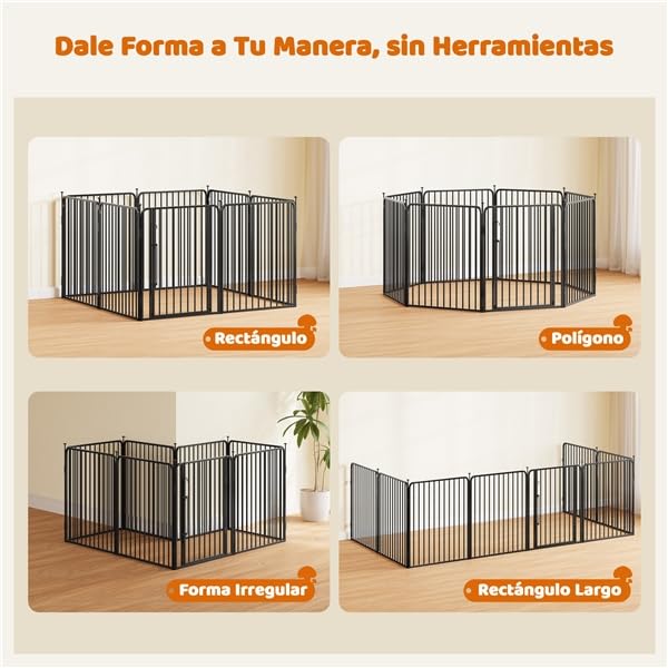 Yaheetech Parque para Perros 24 Paneles de 80 cm de Altura, Vallas para Perros con Cerradura Integrada, Tubos de Bajo Ruido, Protector de Suelo, Alambres de Metal de 8 mm, para Casa y Jardín