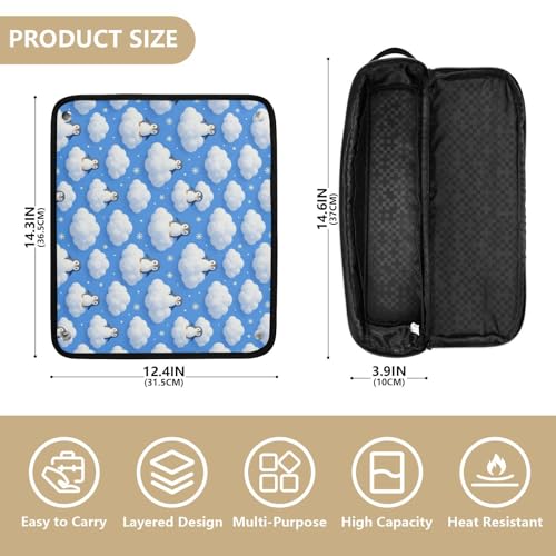Bolsa de viaje para herramientas de cabello con tapete resistente al calor Bolsa grande para planchas de pelo para planchas planas y rizadores Bolsa azul con diseño de pingüino y nube miniatura 4