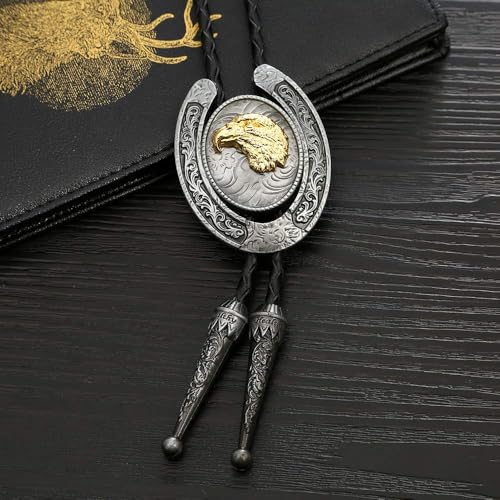 Image of HUABOLA CALYN Bolo Tie for Men- Western Cowboy Native American Golden Horse Bolo Tie