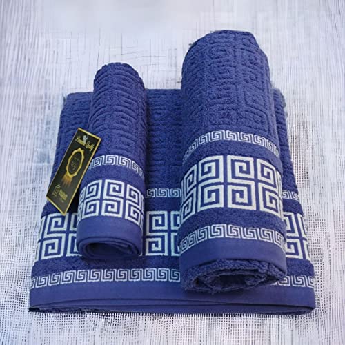 Juego De Toallas 100 Algodón Portugués Grego Azul Marino Set De Toallas De 3 Piezas: Baño, Lavabo Y Tocador. 600g Algodón De Calidad. Diseño Brocado En Toda La Toalla. Tacto Supreme Juego De Toallas 100 Algodón Portugués Grego Azul Marino Set De Toallas De 3 Piezas: Baño, Lavabo Y Tocador. 600g Algodón De Calidad. Diseño Brocado En Toda La Toalla. Tacto Supreme