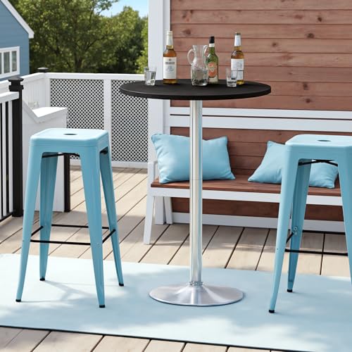 Image of Furmax Bistro Pub Table Round Bar Height Cocktail Table for Home Bar, Round Bar Tables for Party, Dining Room, Living Room and Wedding, Metal Base MDF Top, 40.6 Inch Height (2, Black-2)