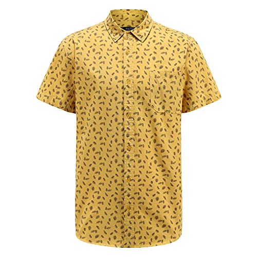 Emiqude Men's Flower Casual Button Down Short Sleeve Hawaiian Shirt Floral Dress Shirts Large Yellow