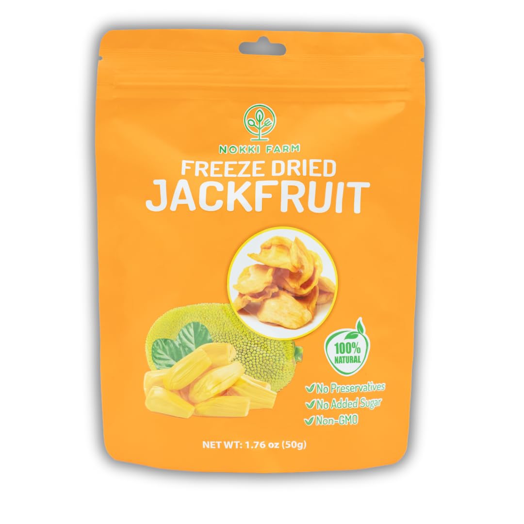 NOKKI FARM Freeze Dried Jackfruit - Healthy & Exotic Tropical Superfood Snacks, No Added Sugar or Preservatives, Kid-Approved, Shelf-Stable & Portable for On-The-Go Snacking - 1.76 Oz