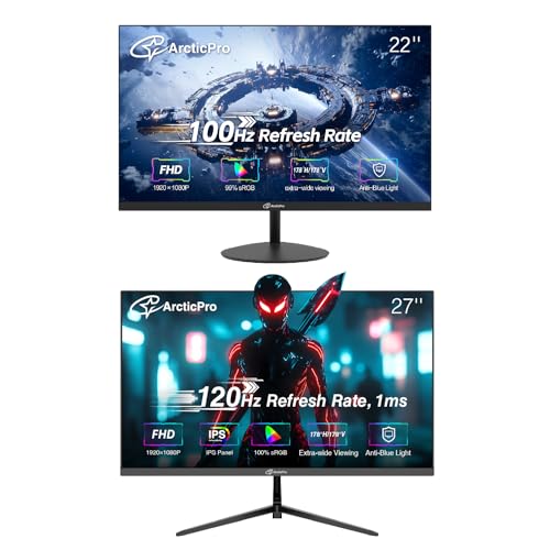Image of ArcticPro Gaming Monitor, 100Hz & 120Hz, FHD 1080p, Computer Monitor, IPS, 99% sRGB, Adaptive Sync, 1ms, 3-Sided Frameless, Ultra Slim, VESA Mountable, Eye Care, HDMI, VGA