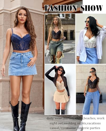 Image of Avidlove Lace Bralette for Women V Neck Bustier Corset Tops with Underwired Racerback Adjustable Strap Crop Top