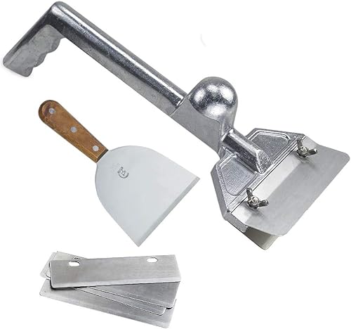 LRui - Rascador de parrilla resistente con 5 cuchillas de repuesto y rascador de parrilla de borde inclinado pequeño accesorios de parrilla de parte