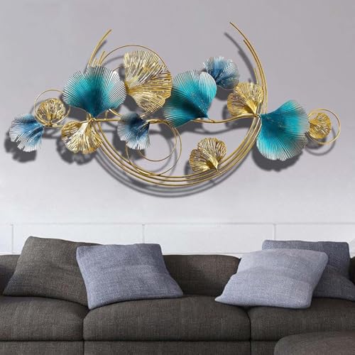 Scultura da parete in metallo manuale stereo 3D, decorazione Ginkgo Biloba, decorazione creativa, montaggio a parete for soggiorno, camera da letto, 120 x 60 cm