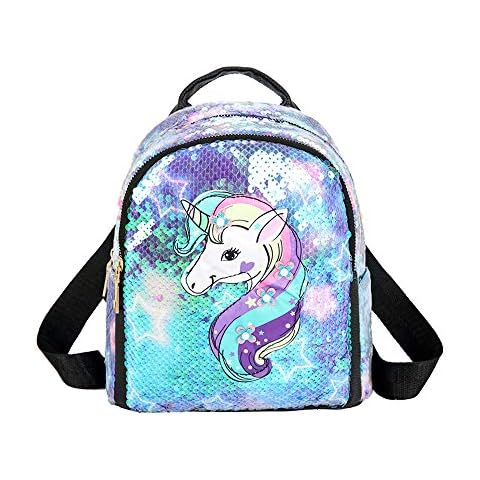 Ikaif Girls Mini Unicorn Shiny Sequin Backpack, Zipper Closure Schoolbag, Fashion and Durable Travel Backpack for Kids, Adjustable Straps Daypack (Blue) Cover
