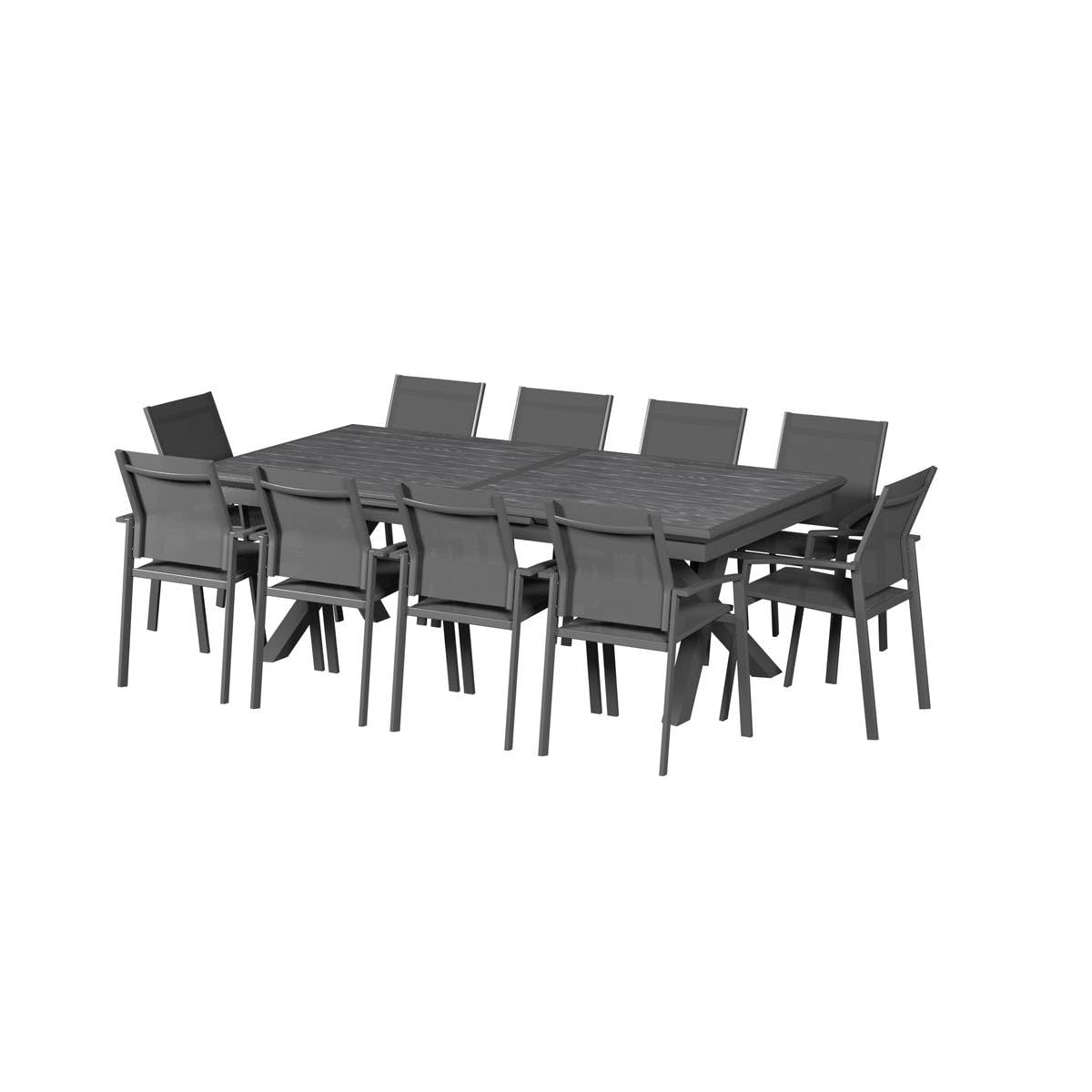 Hespéride - Mesa de jardín Extensible Axiome, Gris Oscuro - 12 plazas - Aluminio con Revestimiento epoxi Inoxidable - Extensión automática - Mobiliario de Exterior