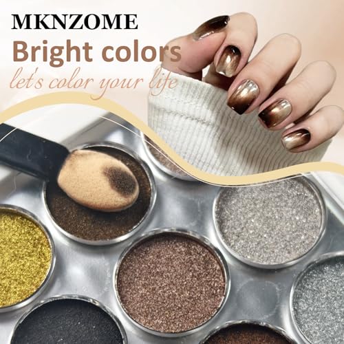 Image of 9 Colors Chrome Nail Powder Palette, Black Gold Brown Silver Metallic Mirror Holographic Chrome Powder for Nails, Fine Glitter Nail Art Decoration for Home DIY Salon Manicure Pigment, D