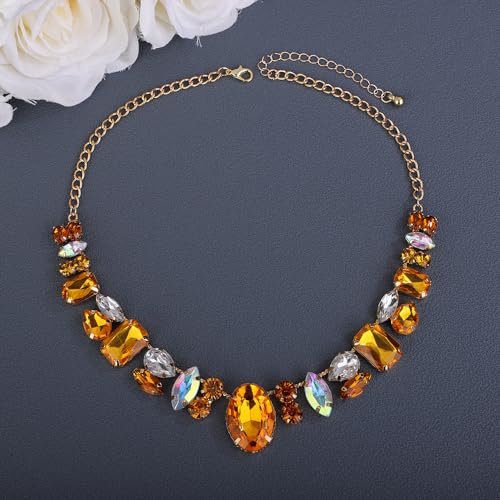 Chargances Charm Blue Full Rhinestone Necklace Sparkle Geometric Crystal Choker Luxurious Statement Short Neck Chunky Chain Collar for Women4