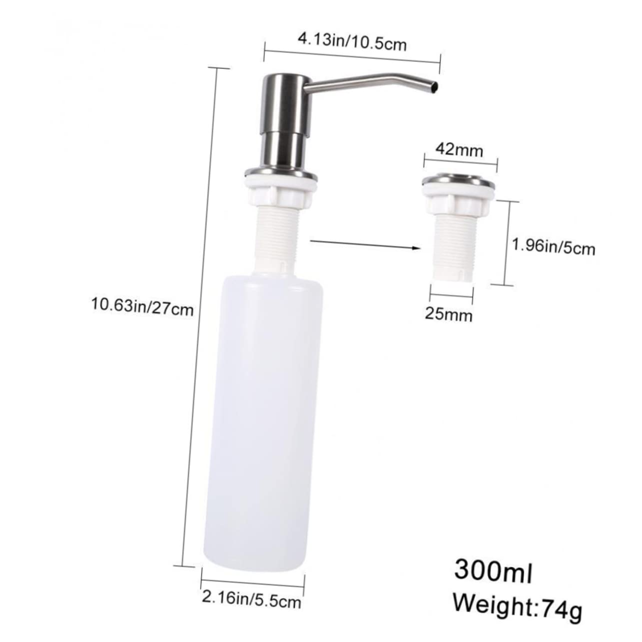 Housoutil 2pcs Soap Dispenser Liquid Pump Kitchen Bottle Bathroom Sink Foam Dish White