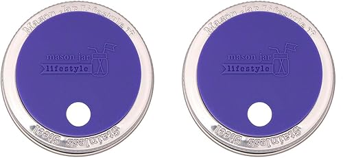 Mason Jar Lifestyle - Vaso de silicona ultra violeta con agujero para popote y tapas de fermentación con bandas de acero inoxidable (paquete de 2,