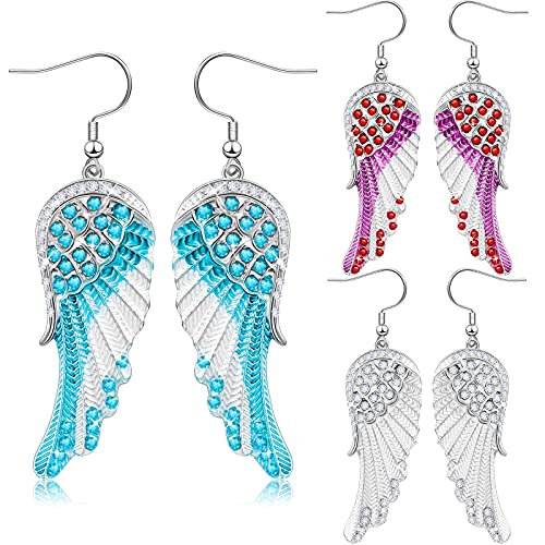 Bonuci 3 Pairs Angel Wing Earrings for Women Fairy Feather Guardian Angel Dangle Drop Hook Earrings Jewelry for Women Her