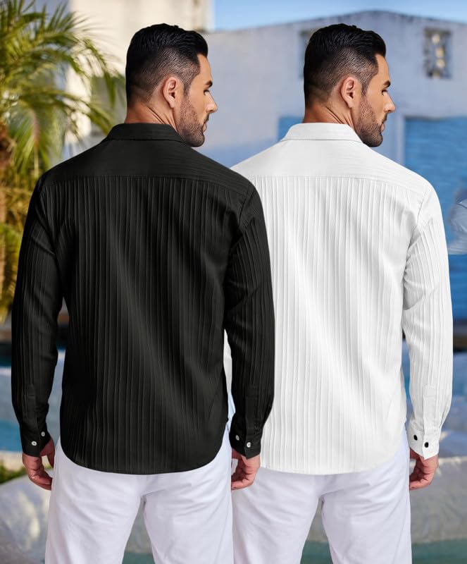 Image of FINIVO FASHION Men's Cotton Blend Shirt Set Lightweight, Full Sleeves, Plain Texture, Button Closure, Summer Ready (Pack of 2)